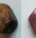 These are rubies before and after microwave treatment.