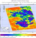 On March 16 sat 07:59 UTC (3:59 a.m. EDT) AIRS revealed bands of thunderstorms wrapping into the center of circulation with cloud top temperatures as cold as minus 63 Fahrenheit/minus 53 Celsius (purple).