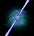 Artist impression of a magnetar boosting a super-luminous supernova and gamma-ray burst.