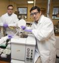 From left, University of Delaware researchers Hui Li, Deb Jaisi and Sunendra Joshi explore ways to break down, track synthetic compound in herbicides.