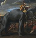 Hannibal crosses the Alps on an elephant.