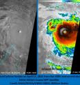 These two images of Super Tropical Cyclone Fantala were taken from the VIIRS instrument aboard NOAA-NASA's Suomi NPP satellite on April 17. A night-time view (left) and infrared view (right) that shows the most powerful storms and coldest cloud tops in the storm's eyewall.