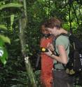 A pair of the researchers during their survey of Bioko Island were looking for monkey groups and evidence of gun hunting.