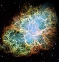 This is a mosaic image-- one of the largest ever taken by NASA's Hubble Space Telescope -- of the Crab Nebula, a six-light-year-wide expanding remnant of a star's supernova explosion.