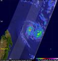 On April 21 at 0021 UTC, GPM indicated that Fantala was dropping rain at a rate of over 120 mm (4.7 inches) per hour in an area of intense rainfall west of the eye.