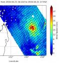 On April 21, RapidScat measured Fantala's wind speeds near30 meters per second (67 mph/108 kph) around the entire center of the storm with the exception of the southwestern quadrant where winds were slightly weaker.