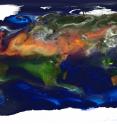 This portrait of global aerosols was produced by a Goddard Earth Observing System Model, Version 5 simulation at a 10-kilometer resolution. Dust (red) is lifted from the surface, sea salt (blue) swirls inside cyclones, smoke (green) rises from fires, and sulfate particles (white) stream from volcanoes and fossil fuel emissions. High-resolution global atmospheric modeling run on the Discover supercomputer at the NASA Center for Climate Simulation at Goddard Space Flight Center, Greenbelt, Maryland, provides a unique tool to study the role of weather in Earth's climate system.