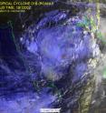 Satellite image of Tropical Cyclone Roanu as it slides over India.