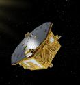 An artist's rendering of LISA Pathfinder on its way to Earth-sun L1.