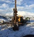CarbFix I carbon dioxide injection site during wireline diamond drilling to recover 150 m rock core from the subsurface carbon dioxide storage reservoir in 2014.