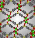 A molecular model of a new metal organic framework (MOF) which selectively traps xenon, a gas that is released during reprocessing of nuclear fuel.