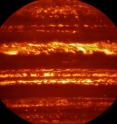 In preparation for the imminent arrival of NASA's Juno spacecraft in July 2016, astronomers used ESO's Very Large Telescope to obtain spectacular new infrared images of Jupiter using the VISIR instrument. They are part of a campaign to create high-resolution maps of the giant planet to inform the work to be undertaken by Juno over the following months, helping astronomers to better understand the gas giant.

This false-color image was created by selecting and combining the best images obtained from many short VISIR exposures at a wavelength of 5 micrometers.