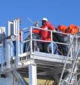 David Besson during his the last big deployment at the South Pole, which required hole drilling using a hot-water drill.