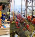 Anna Ling, a Ph.D. candidate in UM Rosenstiel School's Department of Marine Geosciences, catalogs core samples aboard the research vessel JOIDES Resolution. Ling was part of an international team of 31 scientists from 15 countries that sailed on an eight-week International Ocean Discovery Program (IODP) Expedition 359 to the Maldives.