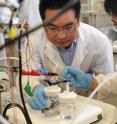 U of T Engineering researchers Min Liu (left), Yuanjie Pang and their team designed a way to efficiently reduce climate-warming carbon dioxide into carbon monoxide, a useful chemical building block for fuels such as methanol, ethanol and diesel.