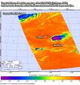 This infrared look at Tropical Storm Madeline on Aug. 31 at 2341 UTC (7:41 p.m. EDT) from the AIRS instrument aboard NASA's Aqua satellite shows that the stronger storms with coldest cloud top temperatures were in purple.