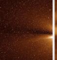 Views of the solar wind from NASA's STEREO spacecraft (left) and after computer processing (right). Scientists used an algorithm to dim the appearance of bright stars and dust in images of the faint solar wind. This innovation enabled them to see the transition from the corona to the solar wind. It also gives us the first video of the solar wind itself in a previously unmapped region.