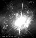 This animated view of Hubble Space Telescope images taken between 1993 2014 reveals how much the mass ejections from Eta Carinae have moved outward into space, some at a speed of 2 million miles per hour. The outermost ejecta visible in this image stem from previously unknown eruptions predating the Great Eruption of the 1840s.