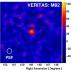 This representative-color figure shows the very-high-energy gamma-ray emission observed by VERITAS coming from the Cigar Galaxy, also known as Messier 82. The black star is the location of the active starburst region. The emission from M82 is effectively point-like for VERITAS, and the white circle indicates the size of a simulated point source. The entire galaxy would be contained within the circle.