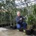 Burkhard Schulz found that a fungicide used to treat brown spots on golf courses inhibits a plant's ability to produce steroids, resulting in smaller, feminized corn plants. Here, Schulz examines sorghum treated with the fungicide while untreated corn in the background rises far above the dwarfed grain plants.