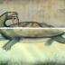 This is a reconstruction of <I>Carbonemys</I> preying upon a small crocodylomorph.