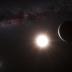 This artist's impression shows the planet orbiting the star Alpha Centauri B, a member of the triple star system that is the closest to Earth. Alpha Centauri B is the most brilliant object in the sky and the other dazzling object is Alpha Centauri A. Our own Sun is visible to the upper right. The tiny signal of the planet was found with the HARPS spectrograph on the 3.6-metre telescope at ESO's La Silla Observatory in Chile.