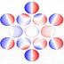 Gold discs tuned to capture the energy from two incoming beams of light can produce output of a third color. Here a computer animation shows how the electromagnetic wave (red=positive, blue=negative) from the incoming light propagates through the system as a series of plasmonic waves.