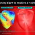 This is an illustration depicting EKG readings before, during and after the use of light -- optogenetic deffibtillation -- to restore a normal heartbeat to an arrhythmic heart.