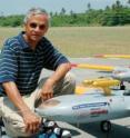 V. Ramanathan, chief scientist of CAPMEX, with several AUAVs that will fly above China. V. Ramanathan, chief scientist of CAPMEX, with several AUAVs that will fly above China.