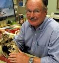 John Lukacs, professor of anthropology, shows a 250,000-year-old "Kabwe skull" from Africa. The sex is unknown, but this specimen has 15 teeth still intact or partially present -- 12 of them have obvious damage from dental caries.
