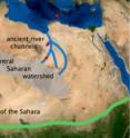 A generalized map of the Sahara shows the location of the sample sites and the fossilized river courses.