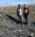 Drs. Jason Downs (left) and Ted Daeschler of The Academy of Natural Sciences returned to the Canadian Arctic in summer 2008 in search of more Devonian-age fossils.