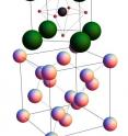 The arrangement between atoms of a film of strontium titanate and the single crystal of silicon on which it was made is shown .  When sufficiently thin, the strontium titanate can be strained to match the atom spacing of the underlying silicon and becomes ferroelectric.