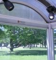 This is an interior daytime view of flexible solar strip designed by engineering researchers at McMaster with bus shelter lighting.