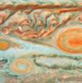New thermal images from ESO's Very Large Telescope (VLT) and other ground-based telescopes show swirls of warmer air and cooler regions never seen before within Jupiter’s Great Red Spot. The images enable scientists to make the first detailed weather map of the inside of the giant storm system. One observation illustrated by this image is the correspondence between a warm core within an otherwise cold storm system and the reddest colour of the Great Red Spot.

The image on the left was obtained with the VISIR on the VLT in Chile on May 18, 2008. It was taken in the infrared wavelength range of 10.8 microns, which is sensitive to Jupiter's atmospheric temperatures in the 300 to 600 millibar pressure range. That pressure range is close to the altitude of the white, red and brown aerosols seen in the visible-light image on the right, which was obtained by the NASA/ESA Hubble Space Telescope on May 15, 2008. These images show the interaction of three of Jupiter's largest storms -- the Great Red Spot and two smaller storms nicknamed Oval BA and Little Red Spot.