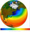 This image, taken from a larger simulation of 20th century climate, depicts several aspects of Earth’s climate system. Sea surface temperatures and sea ice concentrations are shown by the two color scales. The figure also captures sea level pressure and low-level winds, including warmer air moving north on the eastern side of low-pressure regions and colder air moving south on the western side of the lows. Such simulations, produced by the NCAR-based Community Climate System Model, can also depict additional features of the climate system, such as precipitation. Companion software, recently released as the Community Earth System Model, will enable scientists to study the climate system in even greater complexity.