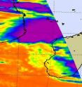 NASA's Aqua satellite captured cold thunderstorm cloud tops (purple) to the north and west of the center of Tropical Storm Bingiza in this infrared image of Feb. 15 at 11:11 UTC.