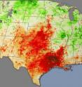 Plant stress on June 24, 2011, (top) indicated significant drought in southern US states.