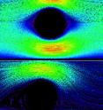 This is data from the experiment, showing laminar (top) and turbulent (bottom) flow around the posts at the beginning of the pipe.