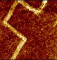 This is an atomic force microscope image of a square-wave pattern written by a rod-shaped nanowire robot for nanoscale device manufacturing.