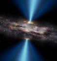This illustration shows a black hole that grew faster than its host galaxy.